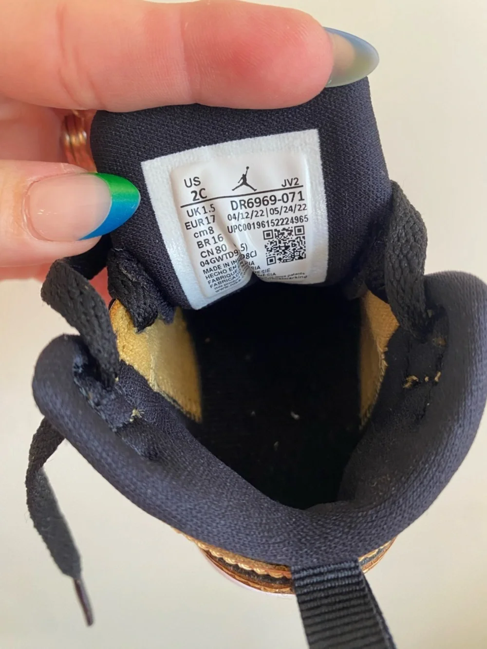 Nike Jordan Toddler 1 Mid SE Metallic Gold Black Infant size 2 NEW! - Picture 5 of 7